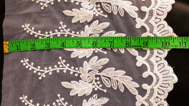 White Net Trim With Beautiful Floral Embroidery, Approx. 10.5 Inches wide, Lace Trim